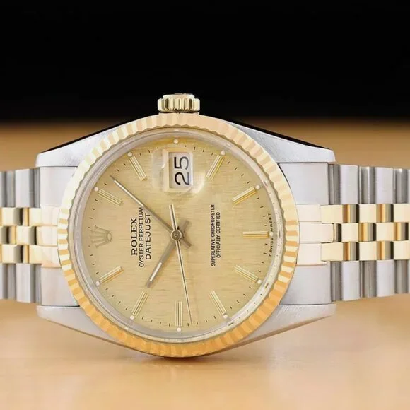 SALE! ROLEX MEN'S 18K CHAMPAGNE FACTORY WATCH - Picture 2 of 7